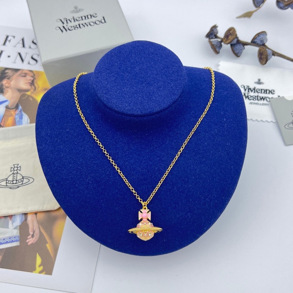 Vivienne Westwood Pink 3D Planet Diamond Necklace